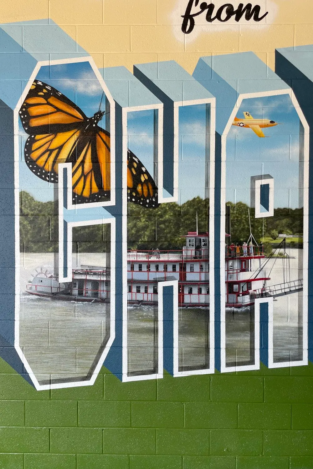 Sternwheeler on the Kanawha River painted inside the Charleston lettering
