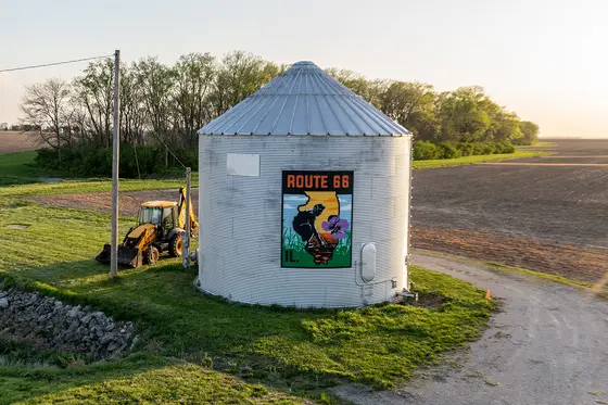 A large-scale route-themed mural that signals American Mural's capacity for place-based public work.