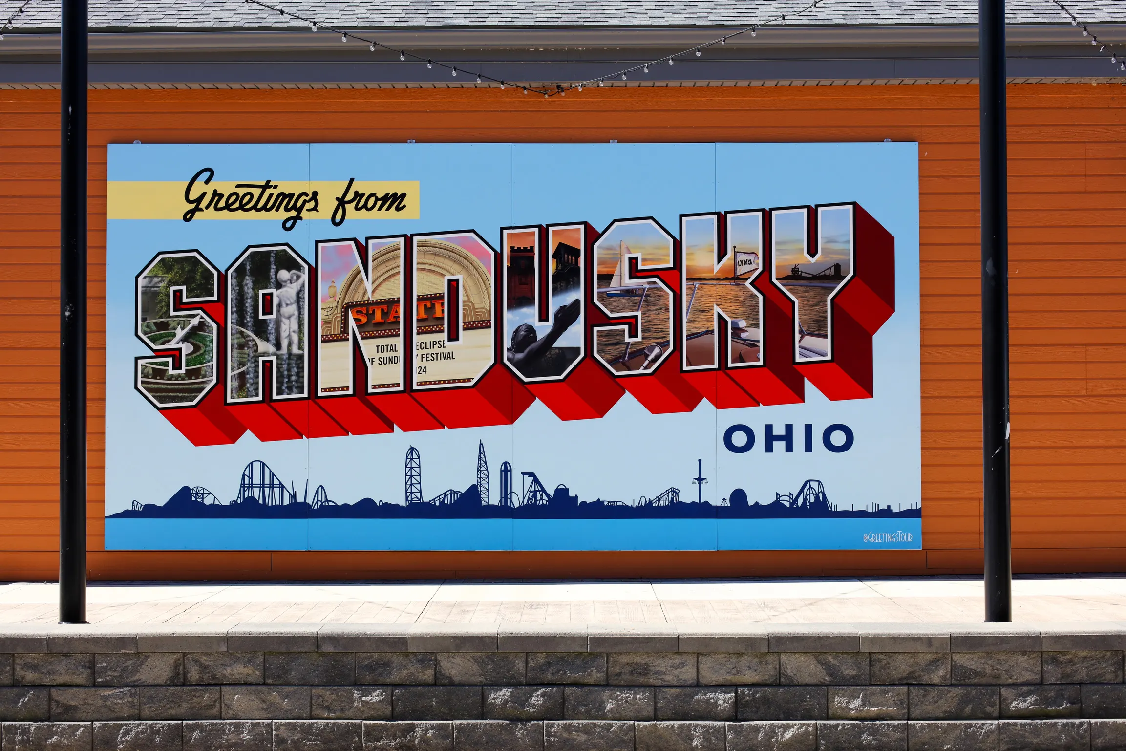 Completed Greetings from Sandusky mural installed at the Mylander Pavilion