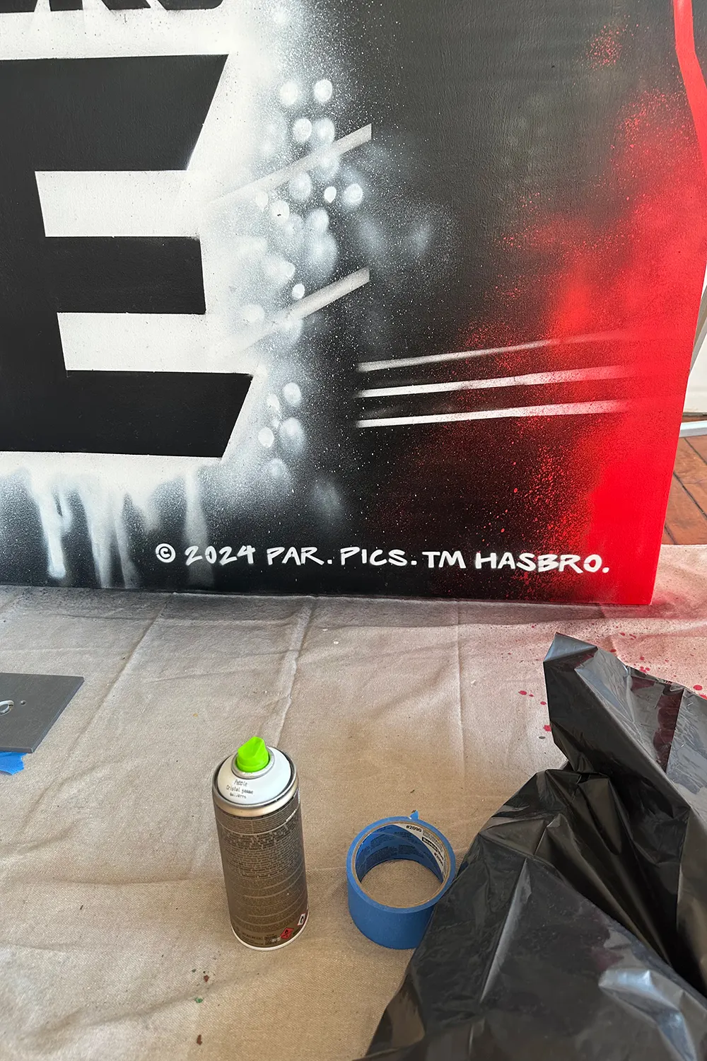 Close view of the painted campaign details and spray can