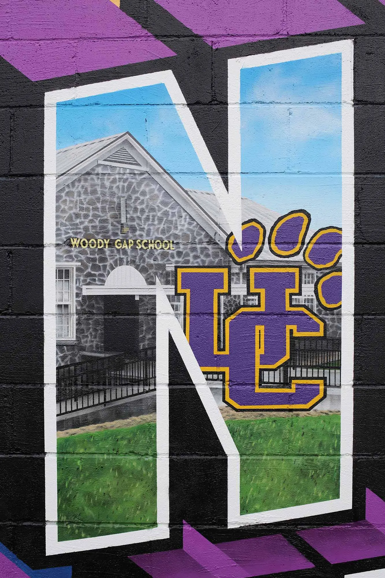 Woody Gap School and the Union County Panthers logo inside the letter N