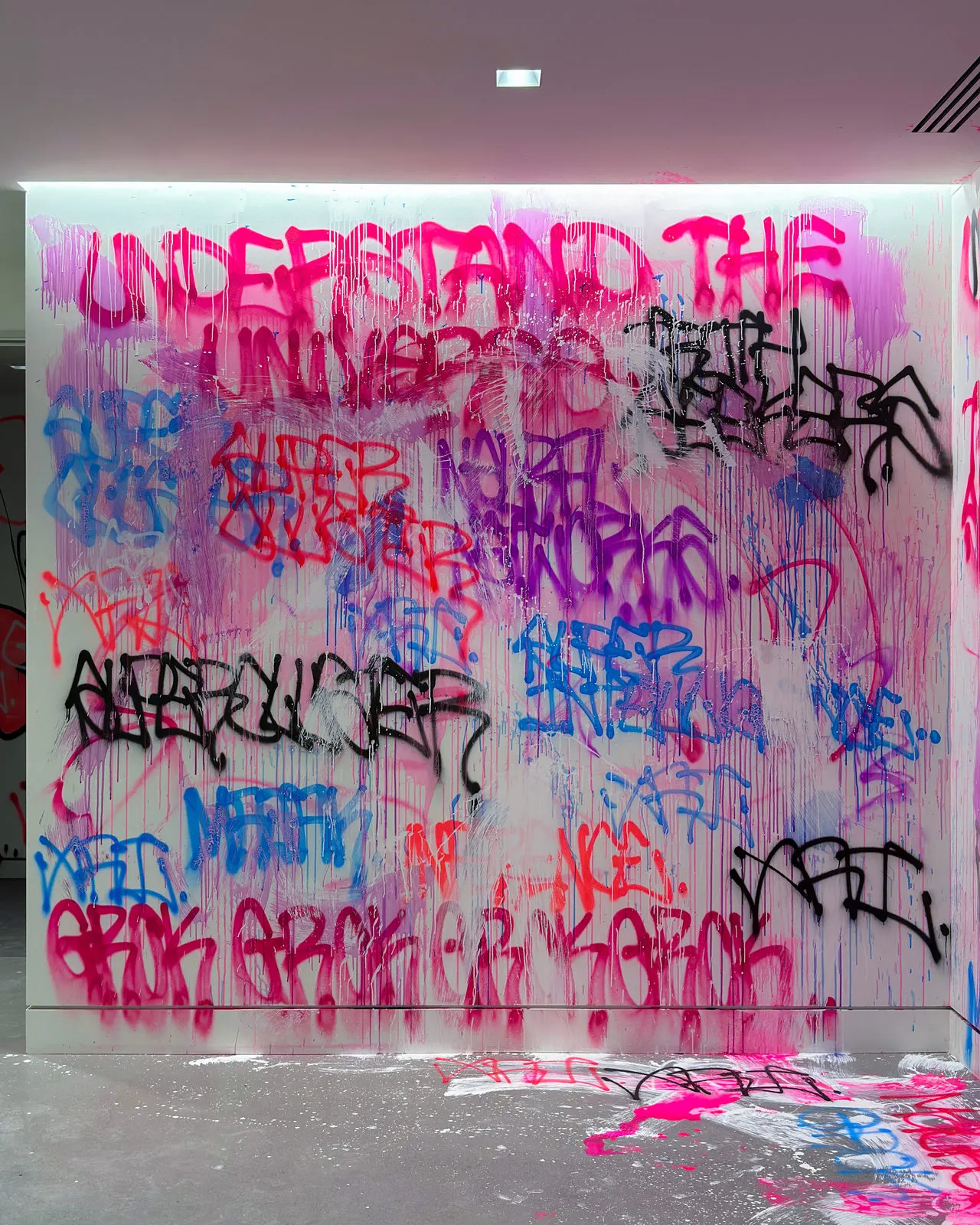 Fluorescent graffiti reading Understand the Universe and other xAI-related phrases